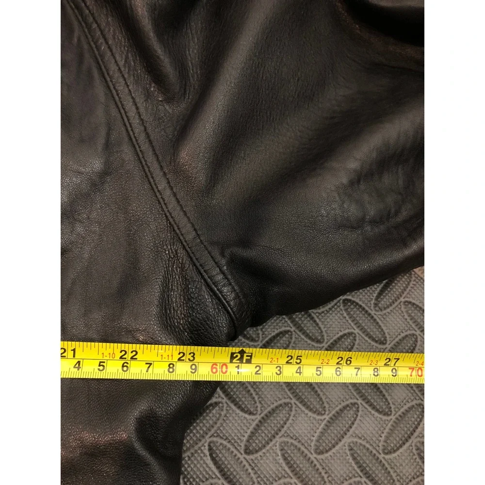 Tannery West Vtg Genuine Black Leather Fireman Lobster Clasp Jacket Coat XL